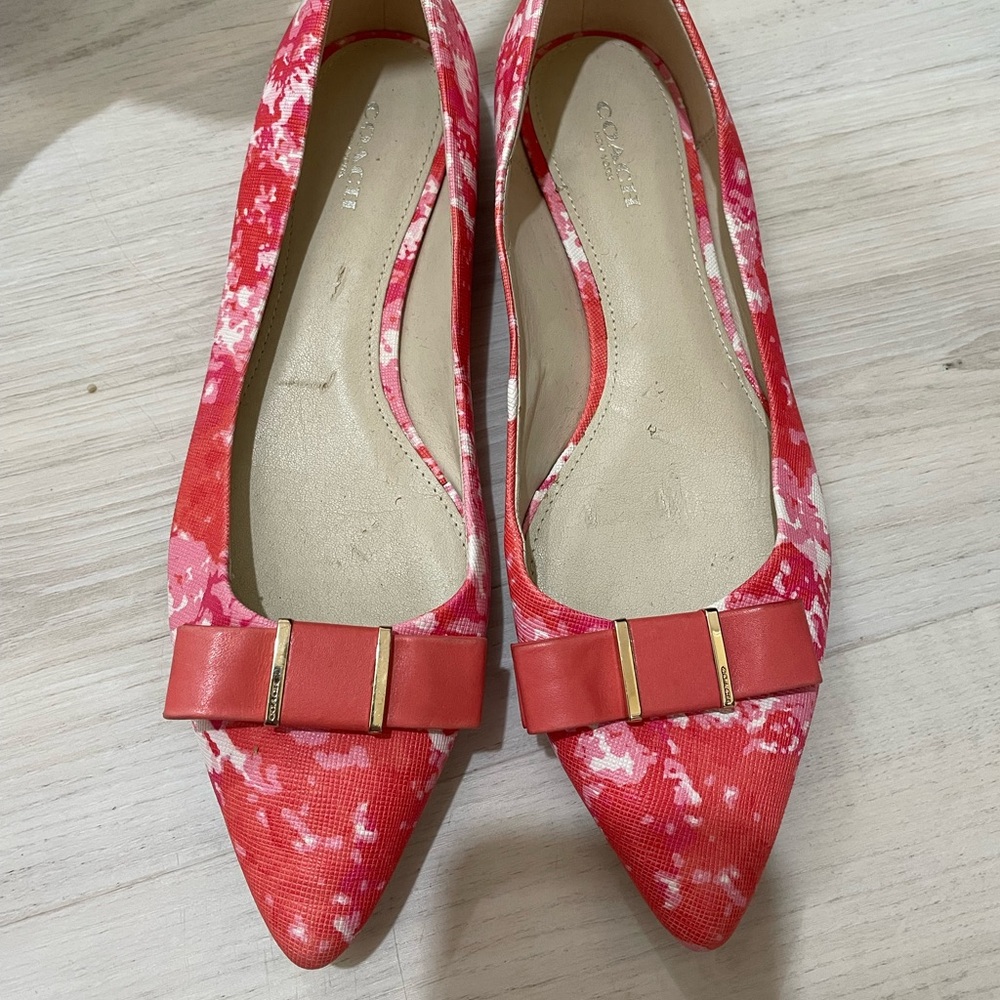 Coach Warwick Floral Bow Accent Pointed Toe Flat Womens 7.5